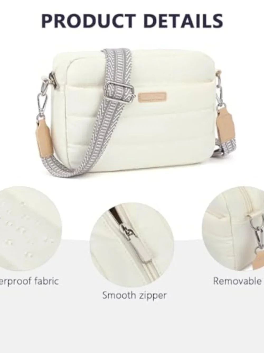 Lightweight Quilted Puffer Crossbody Bag with Adjustable Guitar Strap